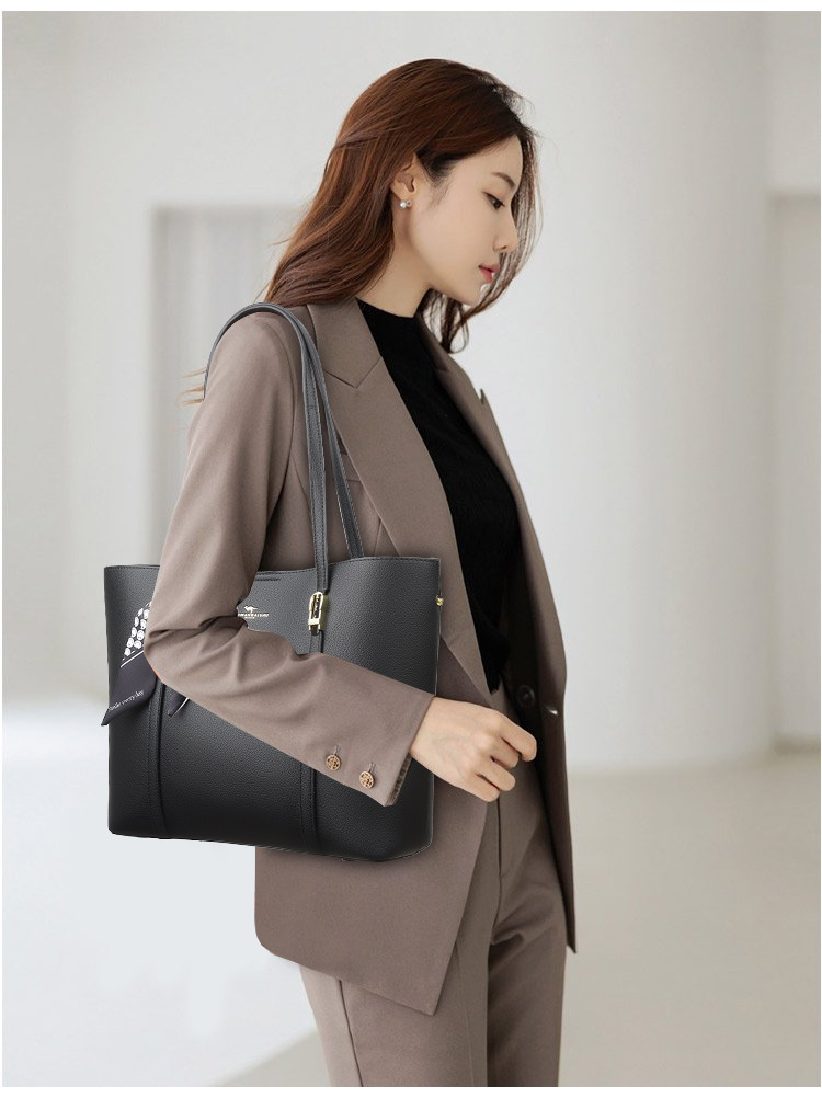 Fashion Shoulder Bag for Ladies Faux Leather Tote Handbag with Decorative Scarf